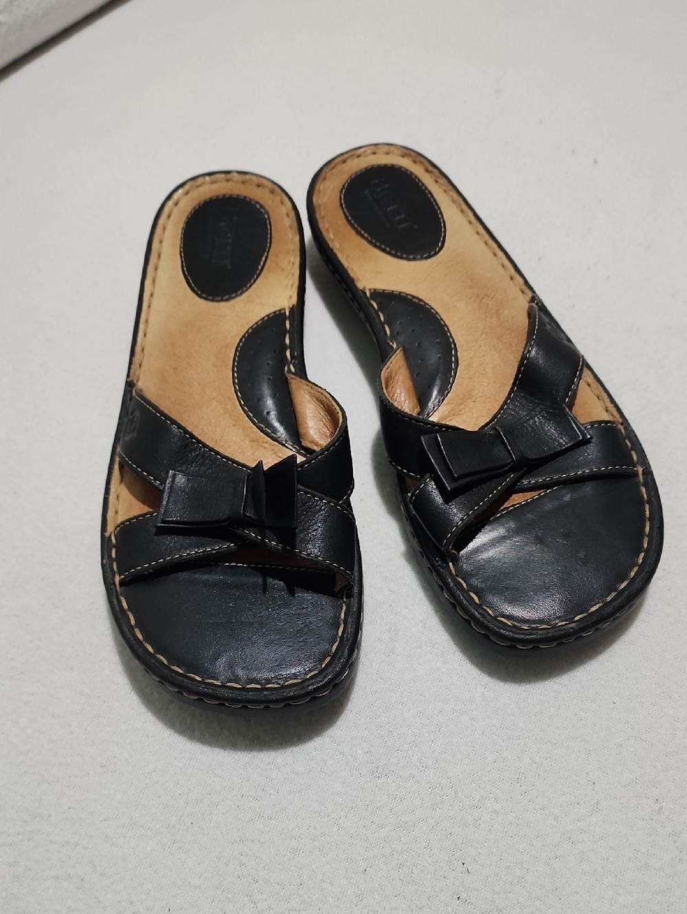 Born Brown and Tan Bow-Detail Slip-On Sandals